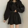 Vestidos casuales vestido de manga farol de talla grande Mini largo Otoño Invierno mujer Vintage Lolita negro marrón fiesta para mujer 2021