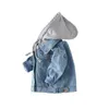 Çocuklar Bebek Denim Ceketler Erkek Kız Mavi Ayrılabilir Kapüşonlu Ceket Bahar Sonbahar Rahat Uzun Kollu Ceket Çocuk Giyim 211204