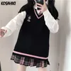 KOSAHIKI Gilet sans manches Pull tricoté Japonais Kawaii Broderie Jumper Femmes Automne Sweet Girl JK Gilets Femme 211008