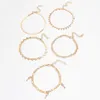 Punk Hollow Love Anklets Disc Snake-Shaped Chain with Rhinestones Anklet Key Tassel 5 Pieces Set of Foot Jewelryj1GJ