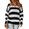 Kvinnor Spring Fall Patchwork Striped Stickad Sweater Jumper Pullovers Top O-Neck Full Sleeve Loose All Match S-XL Y1110