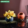 Круглый шариковый керамический ваза железный кронштейн маленький цветочный горшок мясистый