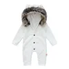 Baby Hooded Rompers Fur Collar Jumpsuits Plain Bodysuits Långärmad Babies Jumpsuit Kläder M3853