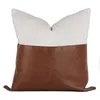 Coussin Décoratif Oreiller Faux Cuir Et Coton Décoratif Jeter Couvre Moderne Décor À La Maison Accent Carré Chambre Salon Cu261Z