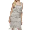 Tassel Dress Women Sexy Summer Flapper Beach Dress Strap Low Cut Black Silver White Short Fringe Party Dresses A-005 210303