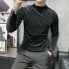 Mode Polka Dot Männer T-shirt Herbst Velour Warme T-shirt Langarm Halb Rollkragen Slim Fit T-shirt Streetwear Casual Tees top 210527