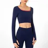 Schöner Rücken Nude Yoga Tops Anzug Gepolsterter Sport-BH Slim Fitness Langarm T-Shirt Laufjacke Daumenloch Gym Kleidung Damen Shirt