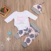 4 adet = 1 takım Yenidoğan Bebek Bebek Giysileri Set Kızın Bodysuit + Pantolon Tayt + Şapka + Hairband Suits Bebek Kız Giysileri 210317