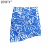 Zevity Women Vintage Pleats Design Floral Print Hem Irregular Skirt Faldas Mujer Female Side Zipper Buttons Mini Vestidos QUN791 210708