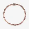 Fina smycken Äkta 925 Sterling Silver Bead Fit Pandora Charm Armband Rose Gold Beads Pave Armband Safety Chain Pendant DIY pärlor