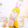 Easter Bunny Gnome Happy Easter Rabbit with a Knitted Bag Spring Kids Dwarf Doll Toys Home Table Top Decorative Ornament