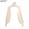 Zevity Women Turtleneck Collar Długie Rękaw Dzianie Sweter Femme Chic Projekt Casual Swetry High Street Damskie Topy S434 211014