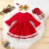 Bambino del bambino Dei Capretti Della Neonata Flare Manica Arco Al Ginocchio Vestito Fasce NATALE Principessa Vestiti Dei Bambini Vestito Di Natale Set 2 pz 3M-3Y G1026