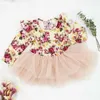 Пасхальное платье для девочки цветочные марли длинные рукава торт принцессы боди одежда 0-2Y E040 210610