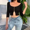 Women's Blouses & Shirts Yitimuceng Crop Tops Korean Fashion Black Summer 2021 Short Patchwork Sexy Tank Top Solid Slash Neck Open Stitch Bu