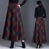 Vintage Plaid High Waist Long Skirts For Women Autumn Winter Elegant Korean Maxi Skirt Mom Big Size 4xl Casual Loose Wool Skirt 211120