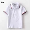 Barn pojkar lapel kortärmad vit skjorta toppar sommar bomull gentlement kläder för blouses et chemise 210713