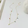 WOOZU Real 925 Sterling Silver Rainbow Square Colorful Zircon Chain Clavicle Necklace For Women Wedding European Fashion Jewelry
