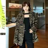 Herbst Winter Frauen Mode Anzug Blazer Dicke Warme Lose Braun Zebra Wolle Jacke Mantel Weibliche Oberbekleidung 210608