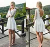 Summer Bohemian Short Wedding Dresses With Illusion Long Sleeves Full Lace V Neck Backless Summer Beach Bridal Gowns Informal Party Wear