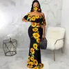 Hot Fashion New sexy women STRAPLESS Party Dresses 2023 summer Women's hot sunflower printing slim Dress woman clothes 9720