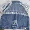 Enfant en bas âge fille automne vêtements mode coréen dentelle col jean gilet printemps petites filles Outwear mignon cassé trou Denim hauts 210715