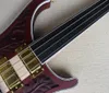 4 Strings Fretless Neck-thru-body Electric Bass Guitar with Engraving Pattern,4 Pickups