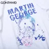 Gonthwid Hip Hop Tişörtleri Streewear Graffiti Kafatası Punk Rock Gotik Tees Gömlek Harajuku Moda Kısa Kollu Pamuk Rahat Tops C0315