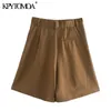 Kpytomoa Moda Moda Placada Bermuda Shorts Vintage High Solpista Zipper Páfeos laterais Feminino MUJER 210306