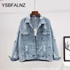 Women Denim Jacket feminine Spring Autumn Boho Sequin Floral Appliques Embroidery Coat Long Sleeve Outerwear Female Veste femme 210818