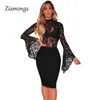 Ziamonga Outono inverno corpo feminino 2018 romers mulheres sexy catsuit preto lace manga longa bodysuit mulheres macacao feminino curto y0927