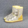 Femmes Bottes Glitter Sequin WGG Classique designer Neige bottes d'hiver Cheville Mini Court Genou Étincelle Bouton Bling Boot chaussure