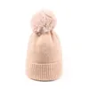 Bonnet/crâne casquettes fausse fourrure pompon bonnet pour femmes filles 2021 rouge blanc rose chaud doux tricot cachemire rayure chapeau d'hiver