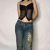 Sifreyr Butterfly Print Baggy Jeans Mulheres outono de canto baixa jeans de jeans harajuku streetwear
