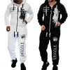 Märke Mens Jogger Sätter Casual 2 Piece Set Toppar Med Byxor Sweat Suit Print Black White Men Outfits Fashion Tracksuit Man1