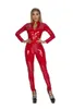 Sexy PU Latex Catsuit Frauen Schwarz Rot Wetlook Kunstleder Overalls Shinning Kostüm Reißverschluss Geöffneter Gabelung Canvas307A