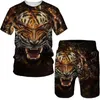 Herrspårar herr 3D tryckt plus storlek t-shirt shorts uppsättning för män tiger retro stil punk toppar kostym nyhet cool o-hals hajuku