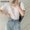Basic Tops Korean Chic Summer O Neck Pullover Chain Decoration Loose Casual Solid Short Sleeve White Black T-shirt Top 210601