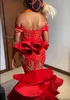 Aso Ebi 2021 Arabski Czerwony Luksusowy Syrenka Suknie Wieczorowe Zroszony Haft Prom Dresses Sexy Formal Party Druga Recepcja Suknie Zj555