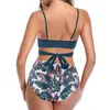 Costume da bagno intero con fondo stampato con top solido Costume da bagno sexy da donna Costume da bagno a vita alta con bikini push up incrociato Costume da bagno taglie forti XXL 210305