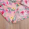 Robes de fille 2022 Kids Robe Girls Floral Print Off épaule à manches courtes One-pièce pour l'automne d'été rose