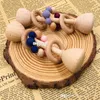 Baby Silicone Pacifier Hållare Beaded Beech Wood Molar Stick Nyfödd Teether Spädbarn Tidig utbildning Toy Trä Ring Hand Rattle D257