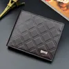 DHL50pcs Wallets Men PU Plaid Embossing Multifunctional Short Square Open Three Foldable Credit Card Holder