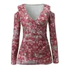 여성용 티셔츠 여성 스웨터 냉간 어깨 긴 소매 V 넥 캐주얼 느슨한 탑 풀오버 셔츠 Roupas Feminans Stock