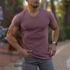 T-shirt casual estiva da uomo Felpa sportiva Slim T-shirt da uomo con scollo a V T-shirt fitness tinta unita in cotone manica corta