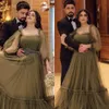 Arabic Dubai Middle East Vintage Oliver Green Dresses Long Sleeve Beaded Floor Length Formal Evening Gowns Party Prom Dress