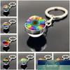 Gay pride Keychain Jewelry with Silver Color Glass Cabochon Rainbow Pattern Glass Ball Double Side Car Keychain Ring Gift