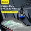 Baseus 65W USB Quick Charge 3.0 Car For iPhone MacBook Samsung Laptop LED Display Fast Phone Charger