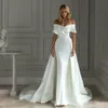 2021 Satin Mermaid Wedding Dress With Detachable Train Off Shoulder Floor Length Bride Dresses Vestido De Noiva