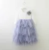 Sweet Girls Lace Dress Flower Tiered Tulle Long Fluffy Tutu Princess vestido For kids Wedding Party Children Clothes 210529